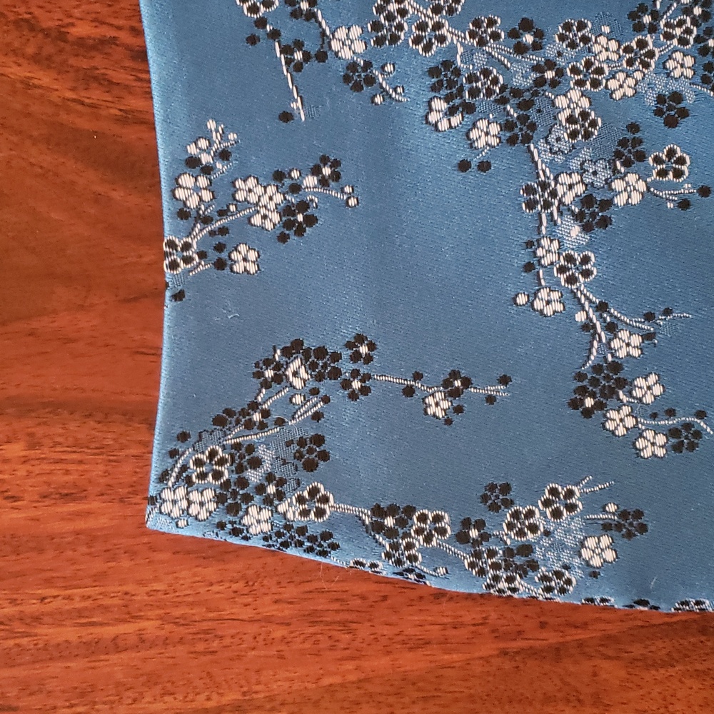 Vintage 90s Y2K Satin Cherry Blossom Skirt Blue Black White MEDIUM Kawaii - Picture 5 of 13